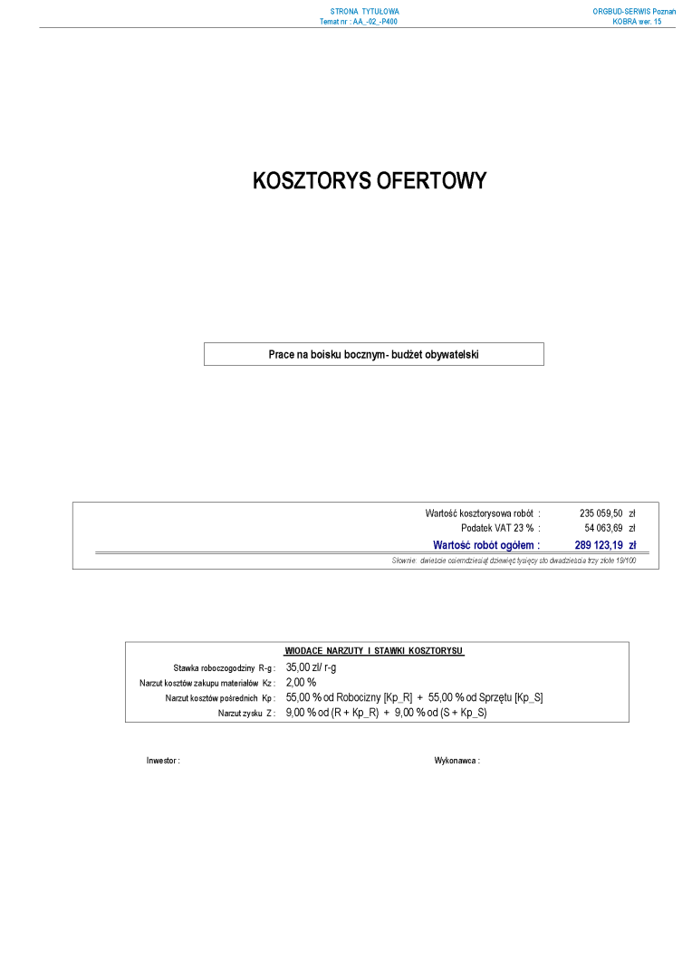 Kosztorys strona 1